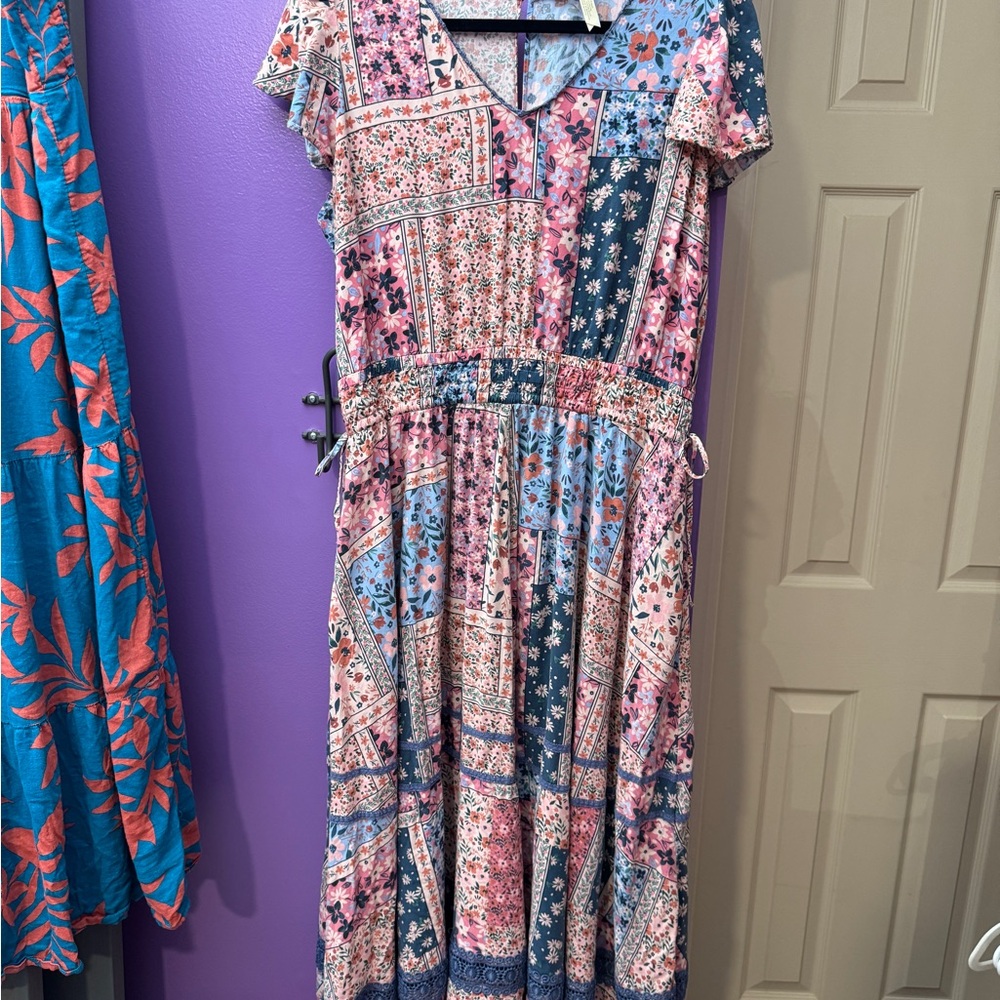Matilda Jane Pink and Blue Flutter Sleeve Sundress